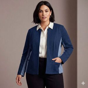 Lane Bryant Blue Blazer Modern Office Business Casual Quilted Design